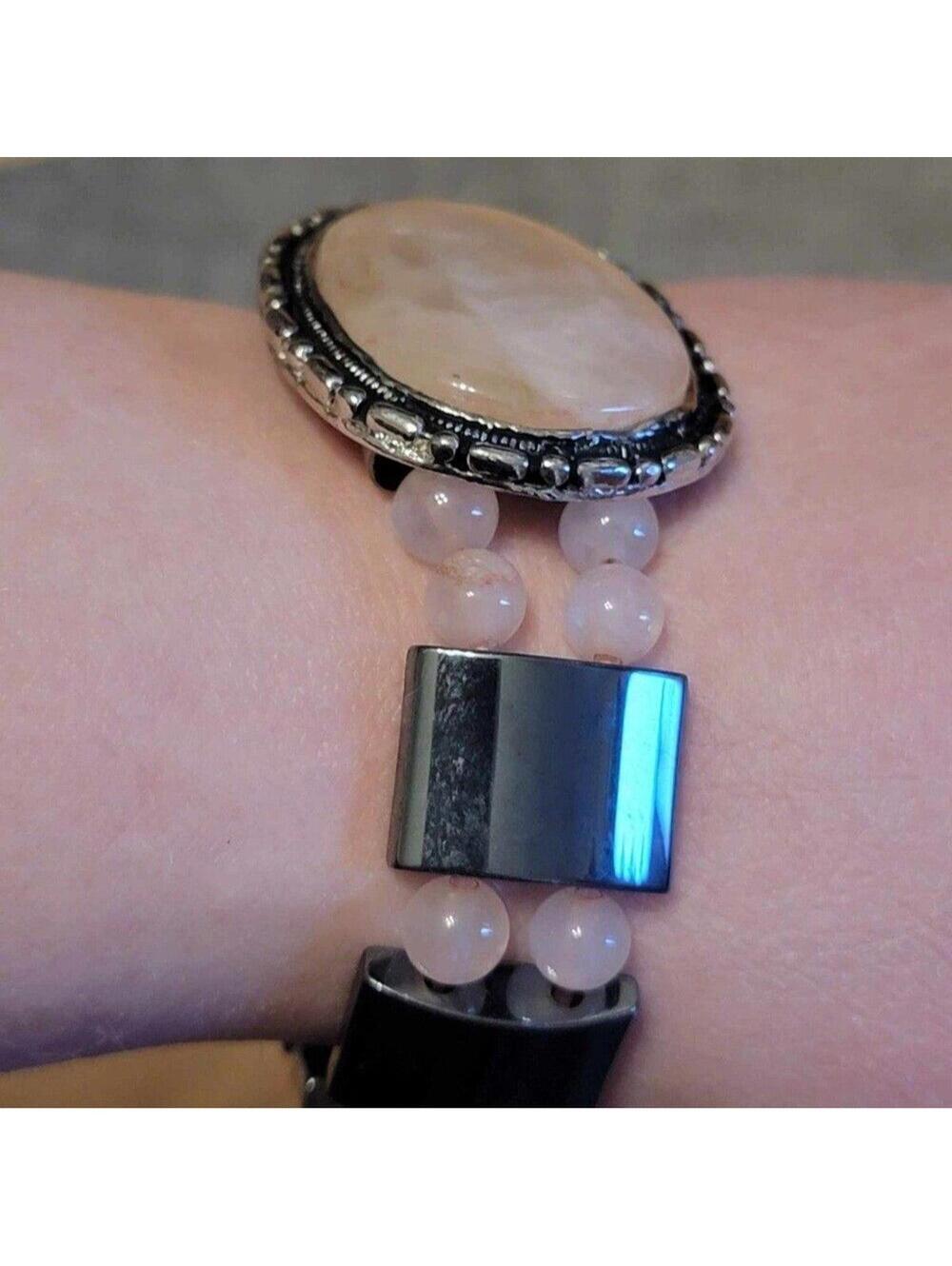 Rose Quartz And Hematite Beaded Stretch Bracelet